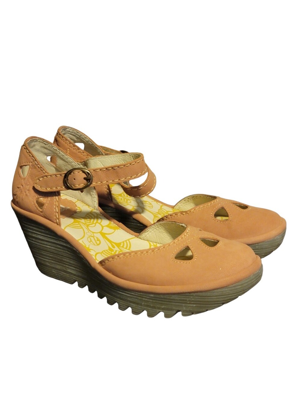 FLY LONDON Yuna Dusty Rose Blush Pink Nubuck Leather Mary Jane Wedges 36 US 5.5 - Picture 2 of 10
